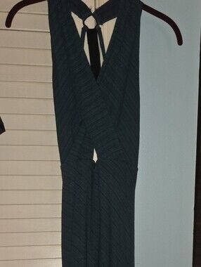 Free People Backless Maxi Dress in Navy Blue Stripe Pattern